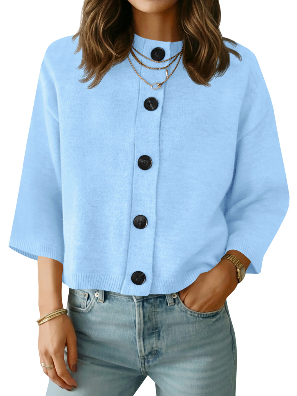 usvara Womens Short Sleeve Button Down Cardigan