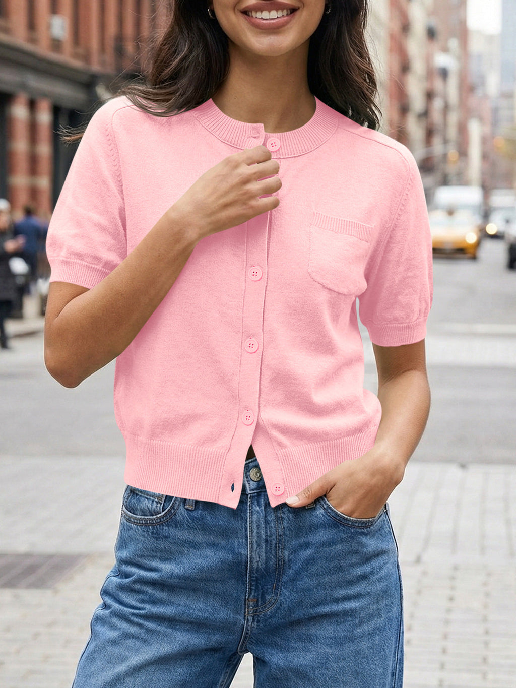 usvara Womens Puff Sleeve Button Down Cardigan