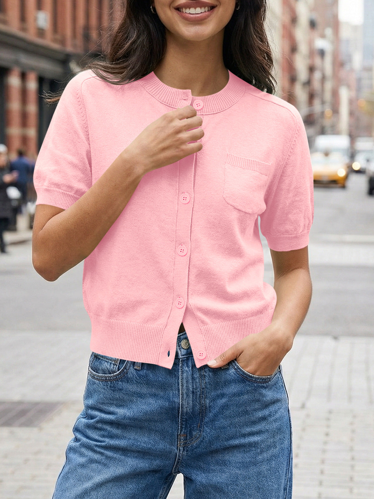 usvara Womens Puff Sleeve Button Down Cardigan