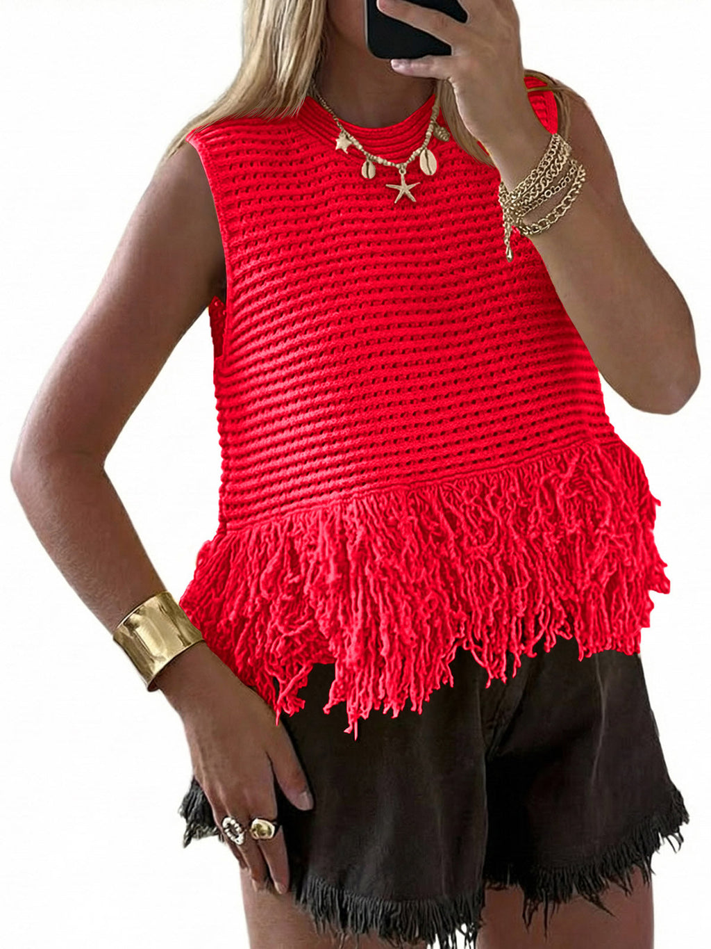 usvara Women Boho Crochet Knit Tank Top