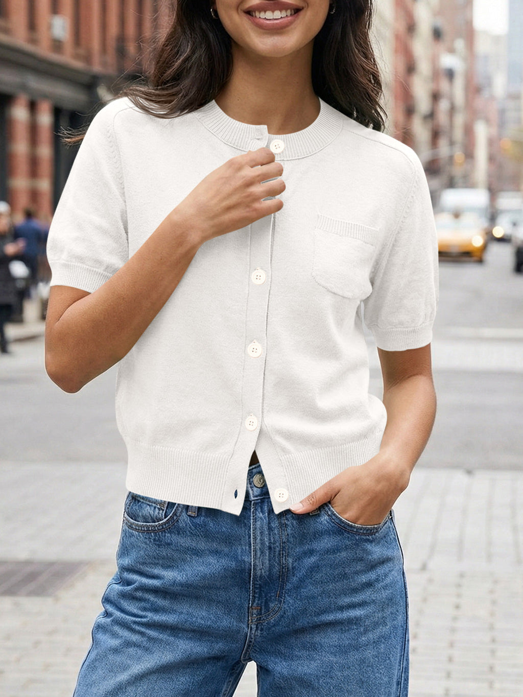 usvara Womens Puff Sleeve Button Down Cardigan