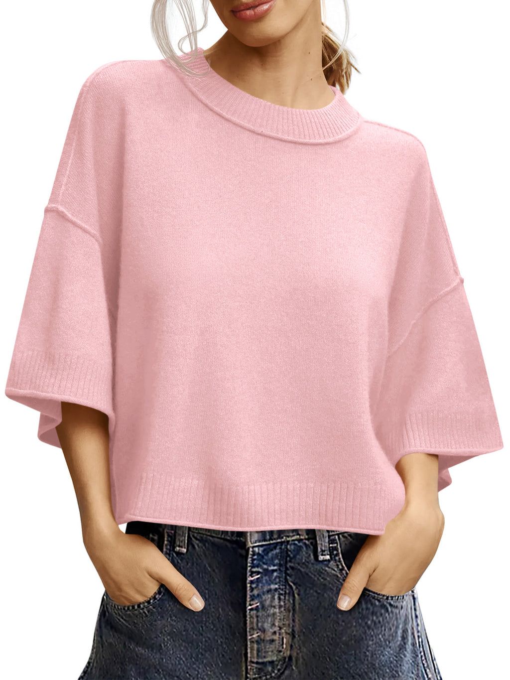 Saodimallsu Womens Oversized Cropped Sweater