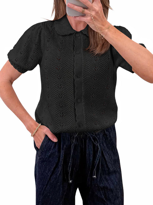 usvara Women Crochet Puff Sleeve Cardigan