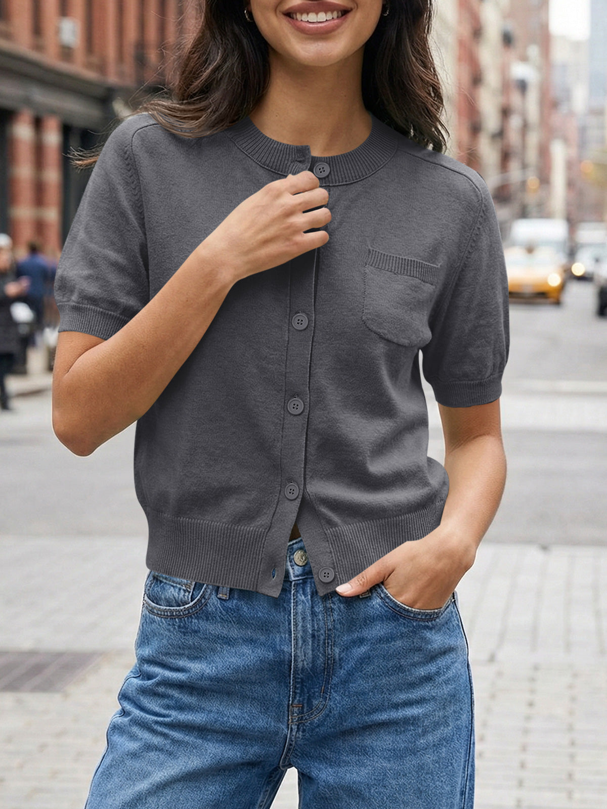 usvara Womens Puff Sleeve Button Down Cardigan