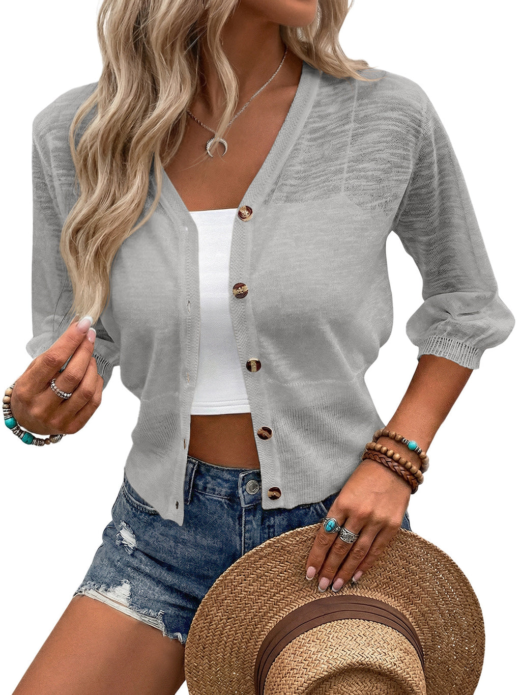 usvara Womens Short Sleeve Sheer Cardigans