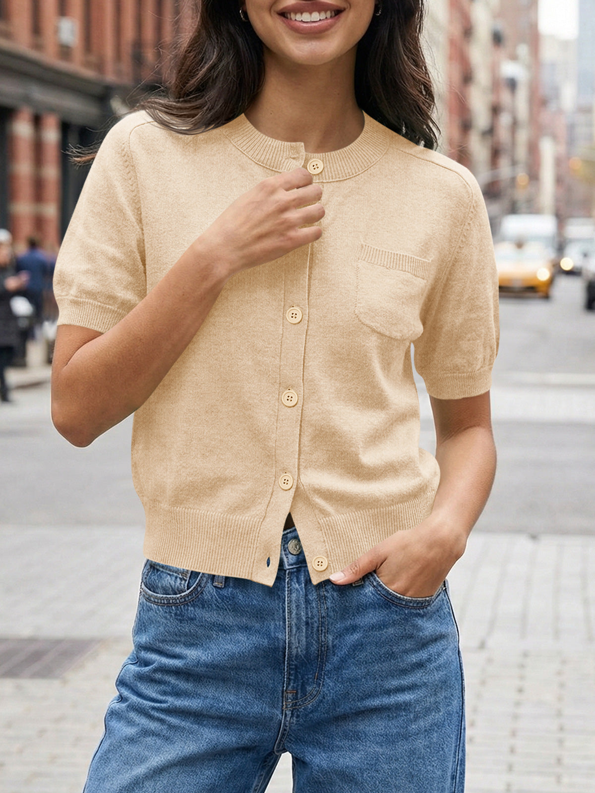 usvara Womens Puff Sleeve Button Down Cardigan