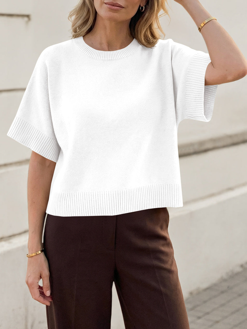 usvara Womens Short Sleeve Crew Neck Knit Sweater