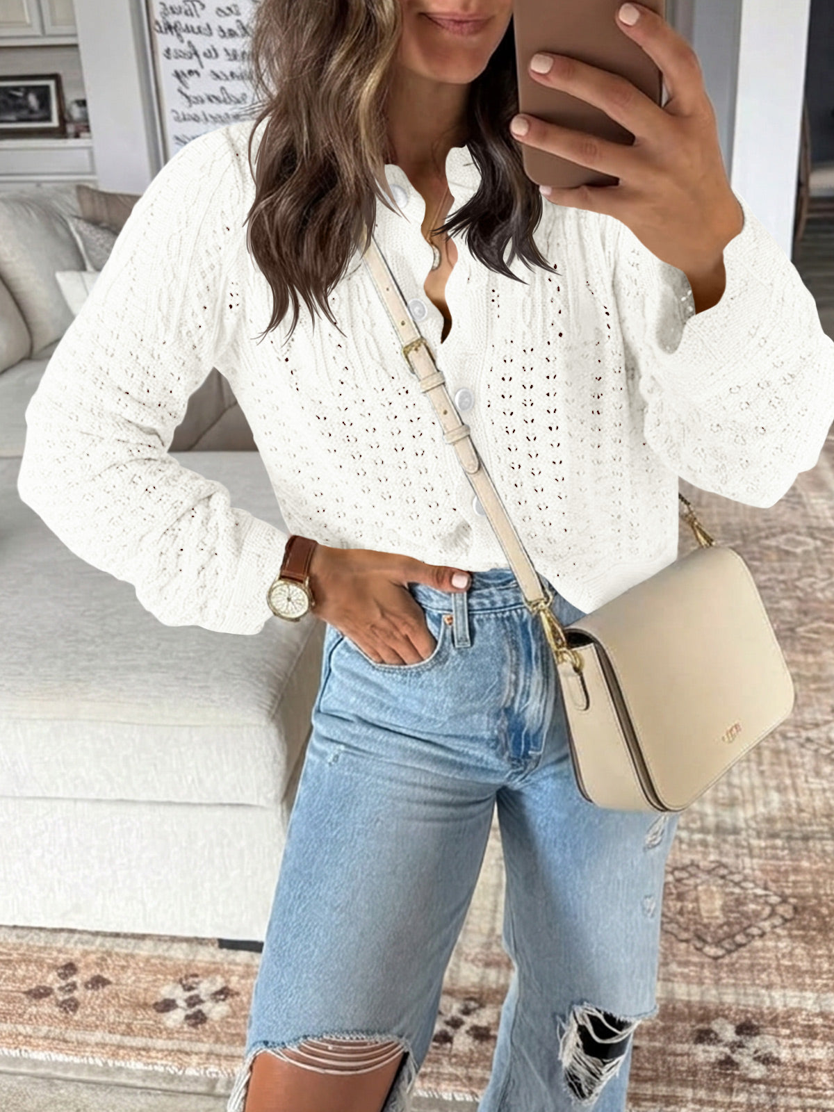 usvara Womens Crochet Cotton Knit Cardigans