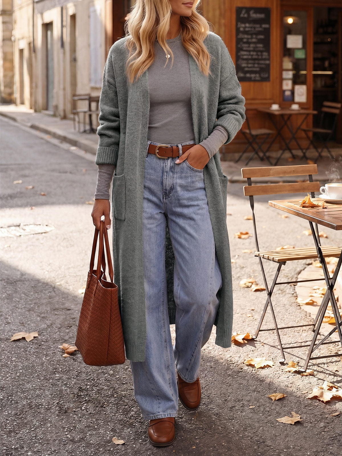 usvara Women Long Open Front Knit Cardigan Duster