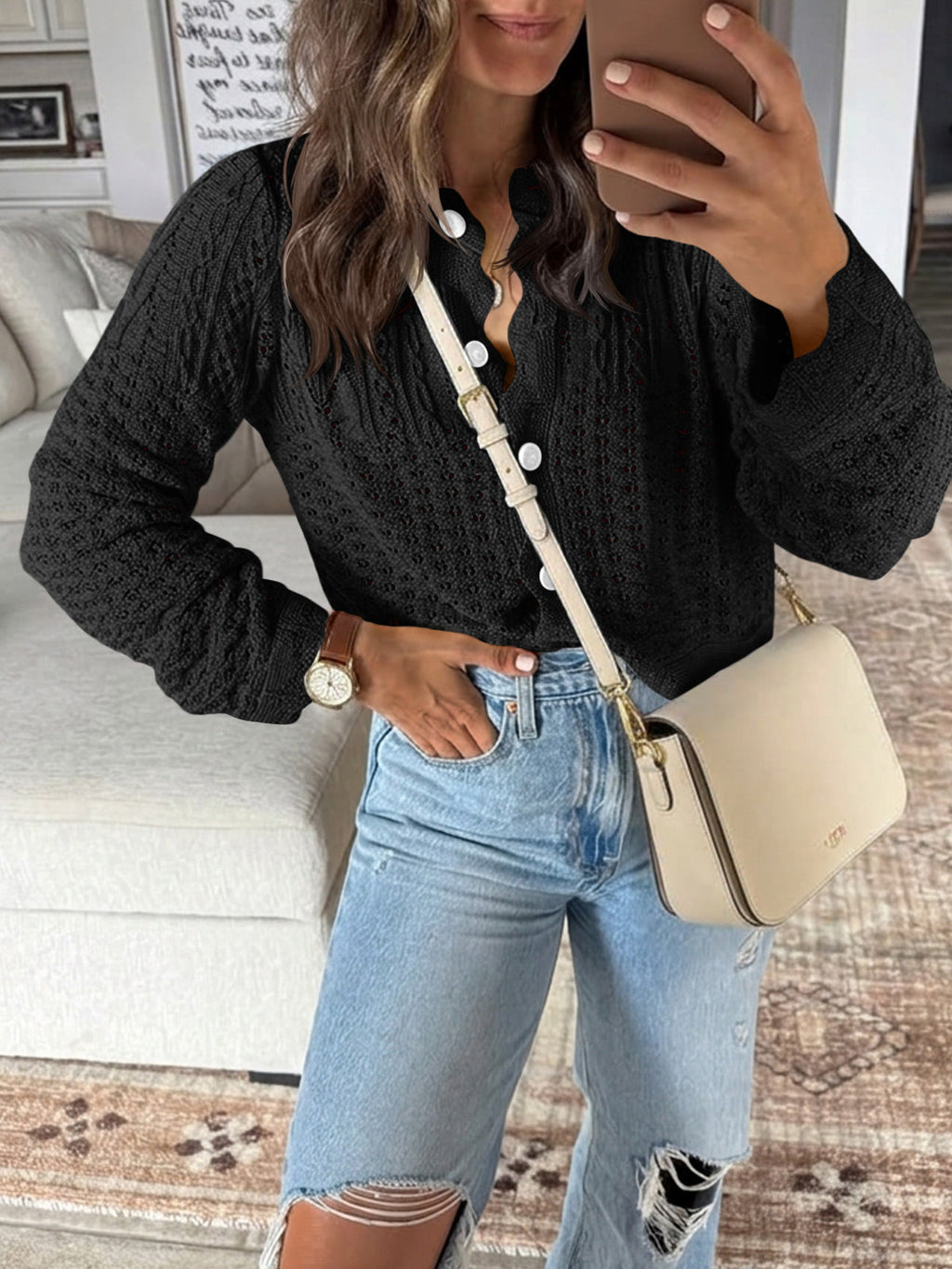 usvara Womens Crochet Cotton Knit Cardigans