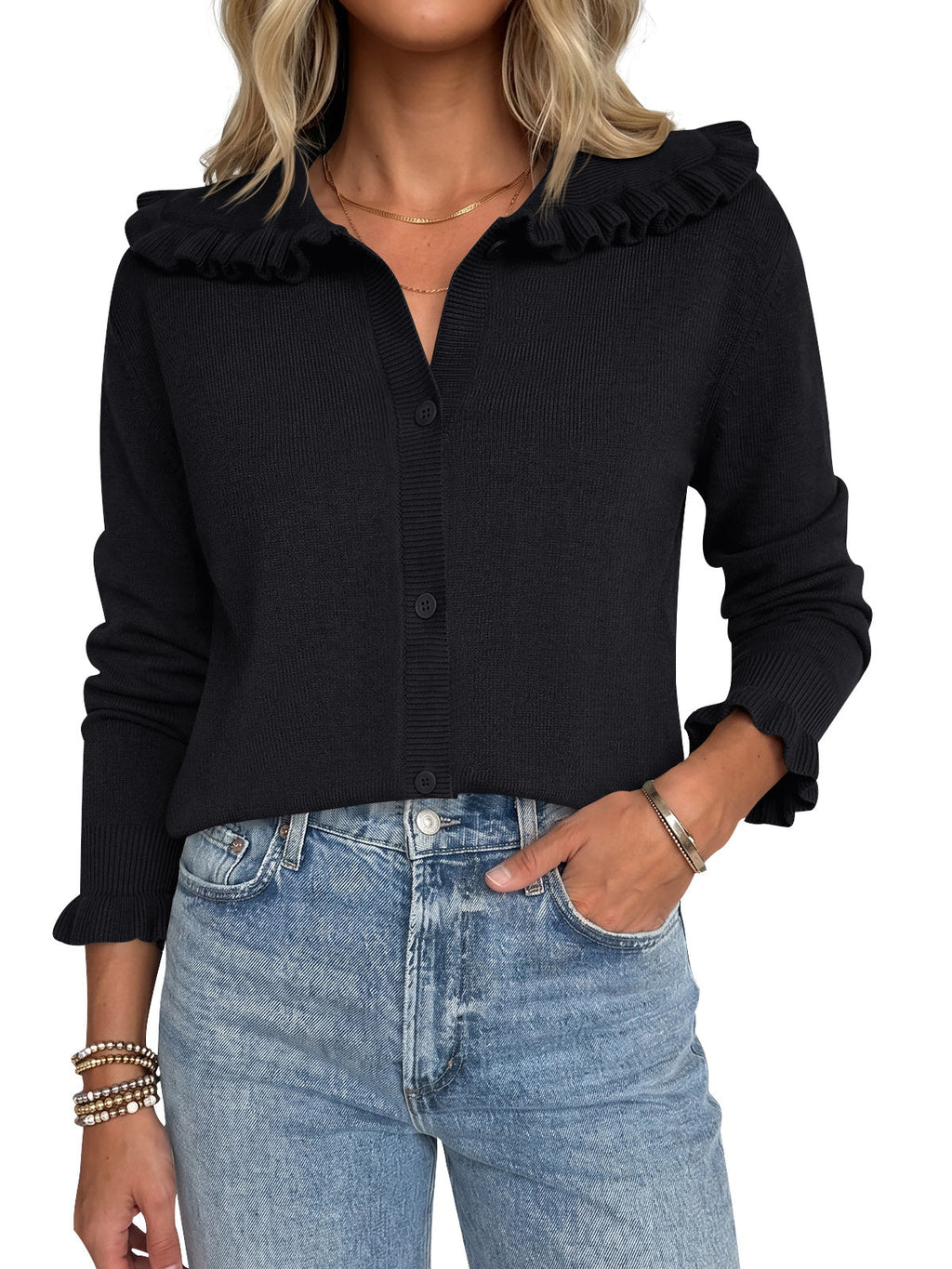 usvara Womens Ruffle Knit Cardigan
