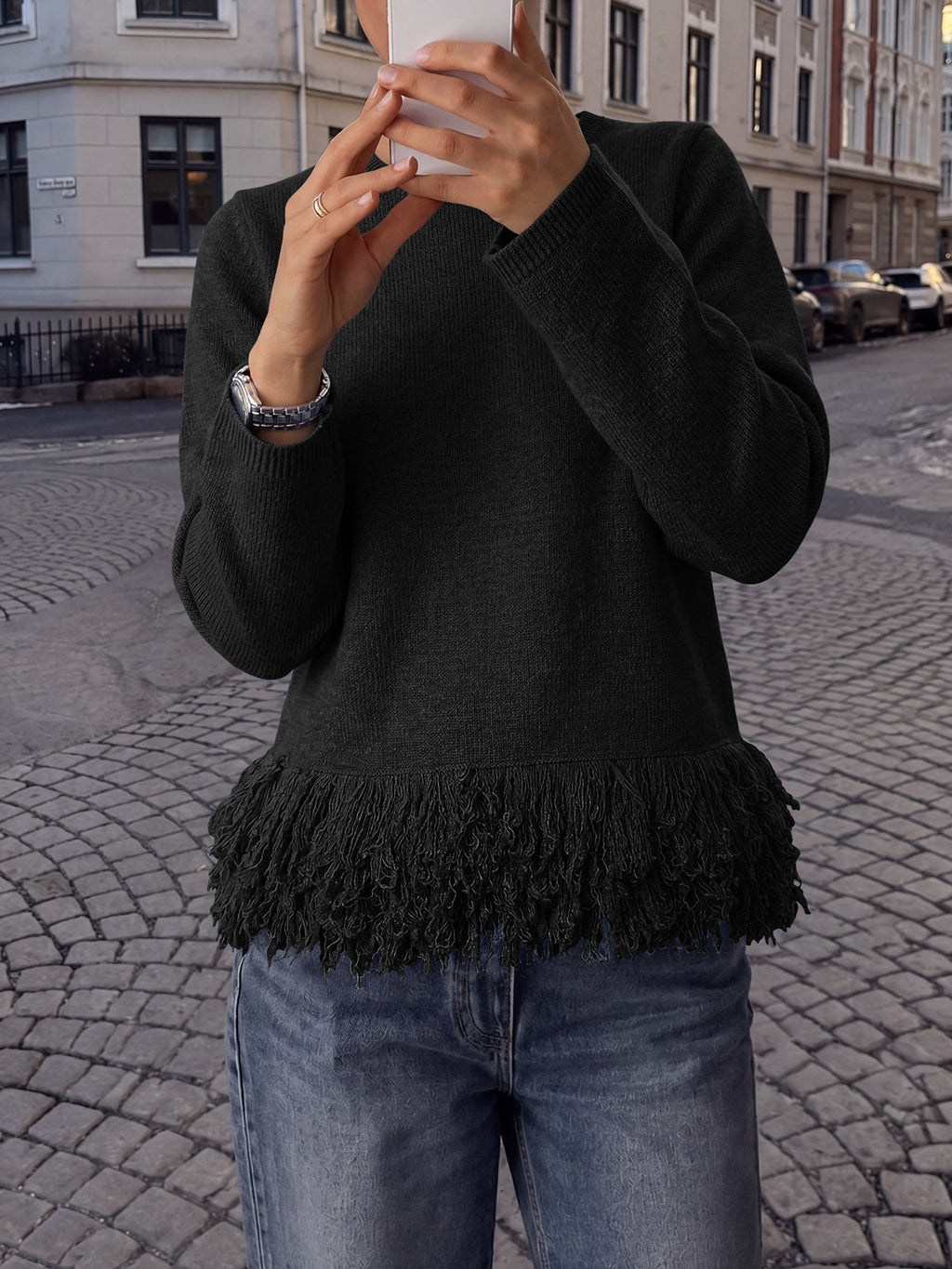 usvara Women Boho Fringe Knit Sweater