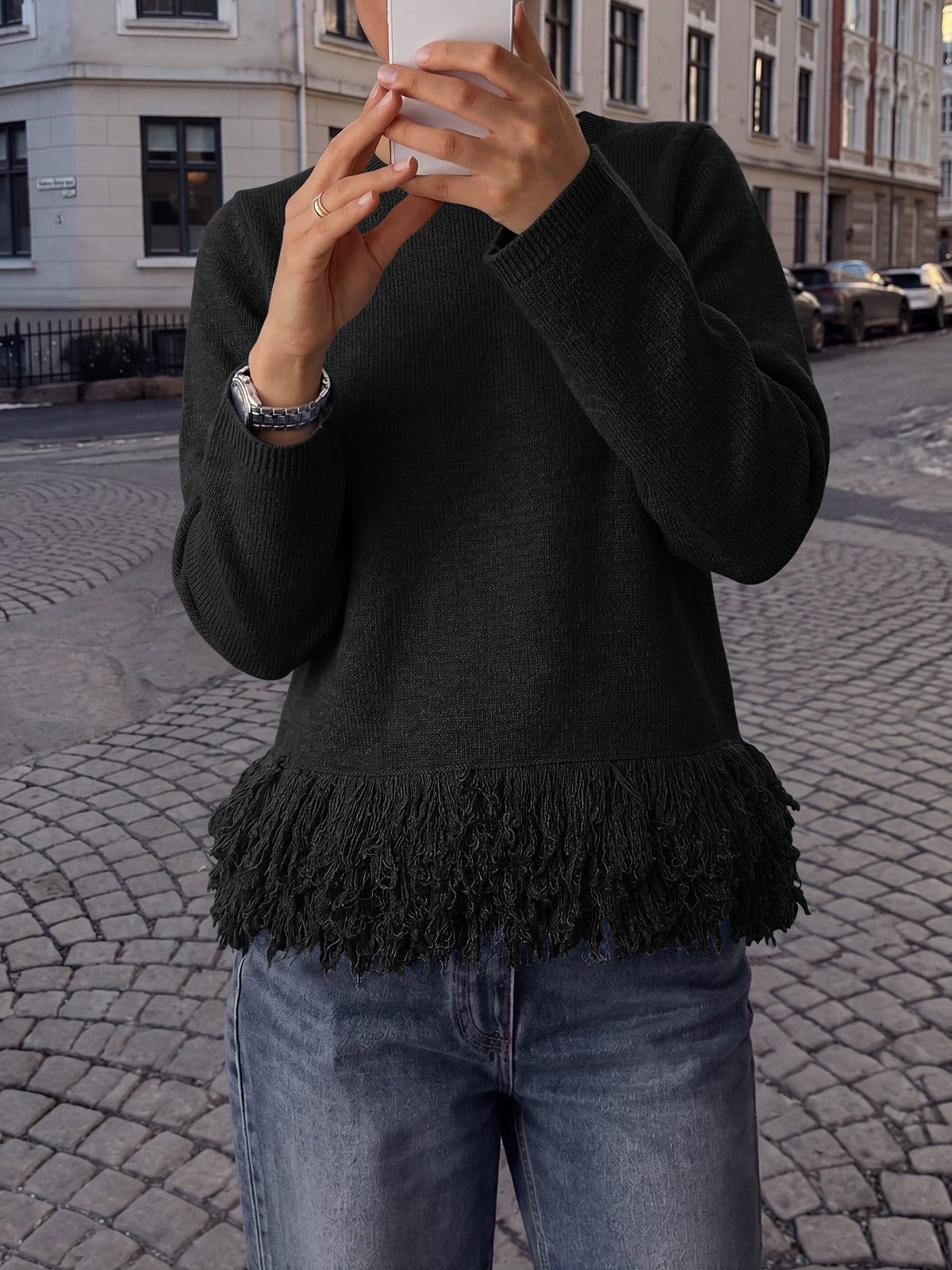 usvara Women Boho Fringe Knit Sweater