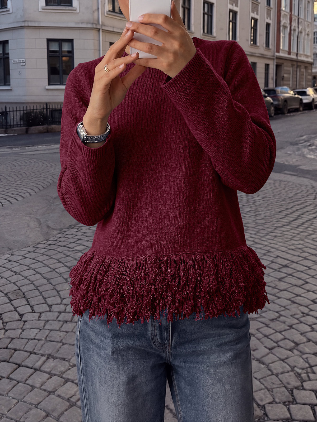 usvara Women Boho Fringe Knit Sweater