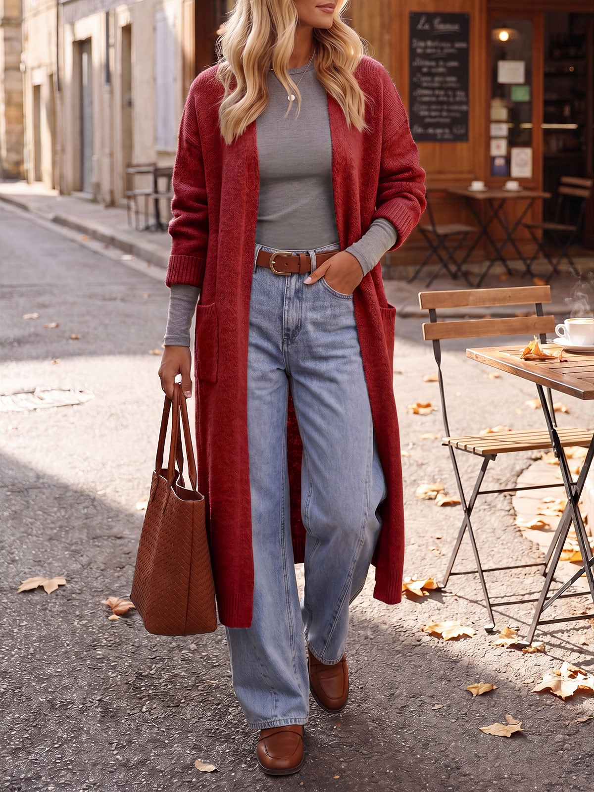 usvara Women Long Open Front Knit Cardigan Duster