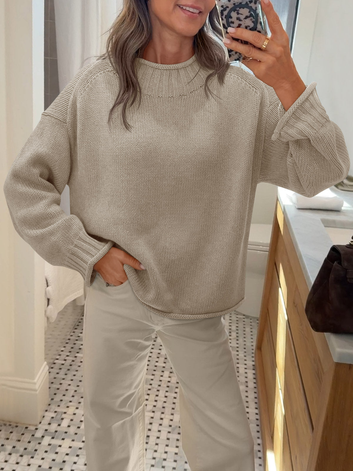 usvara Women Mock Neck Chunky Knit Tops