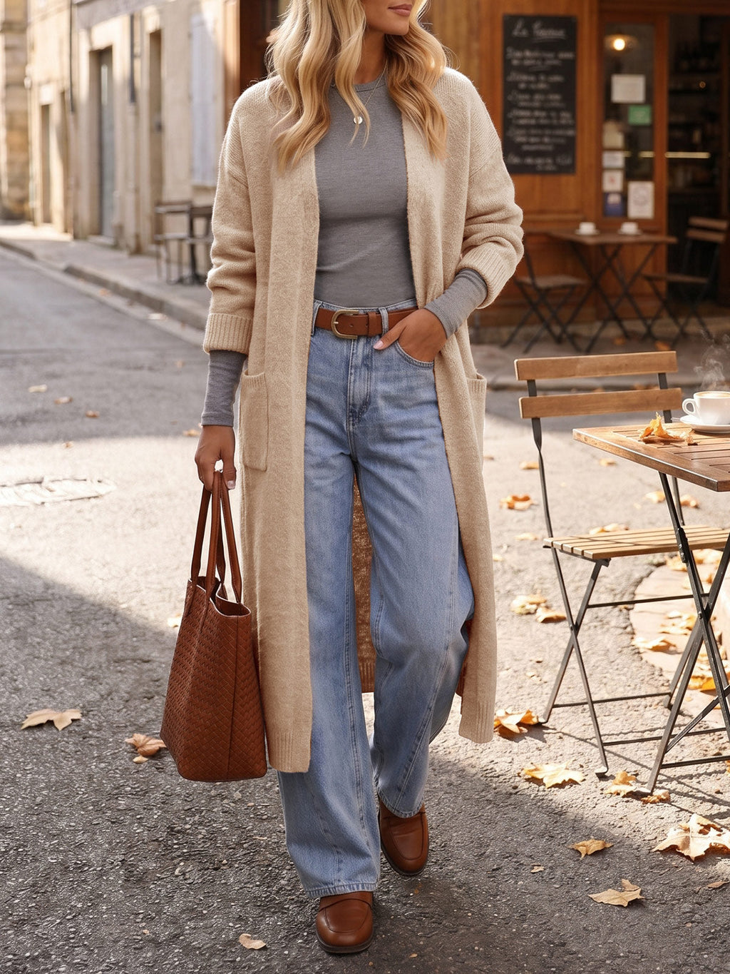 usvara Women Long Open Front Knit Cardigan Duster