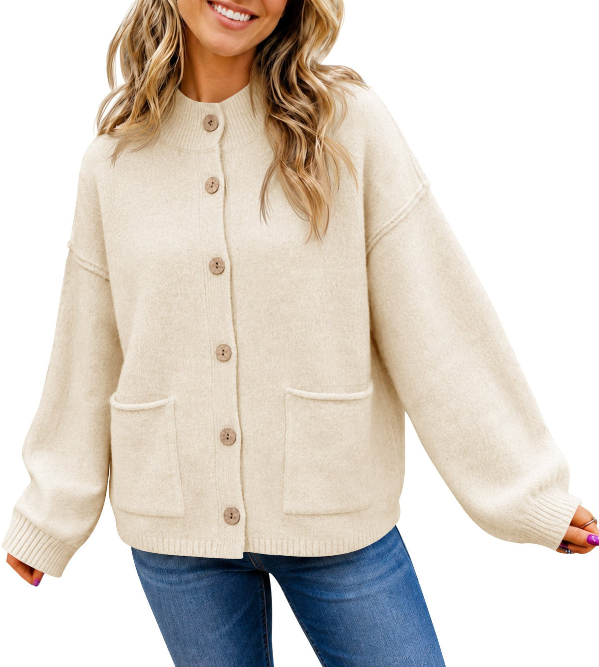usvara Women Button-Up Knit Cardigan with Pockets