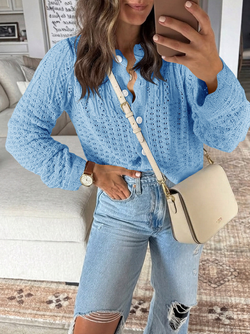 usvara Womens Crochet Cotton Knit Cardigans