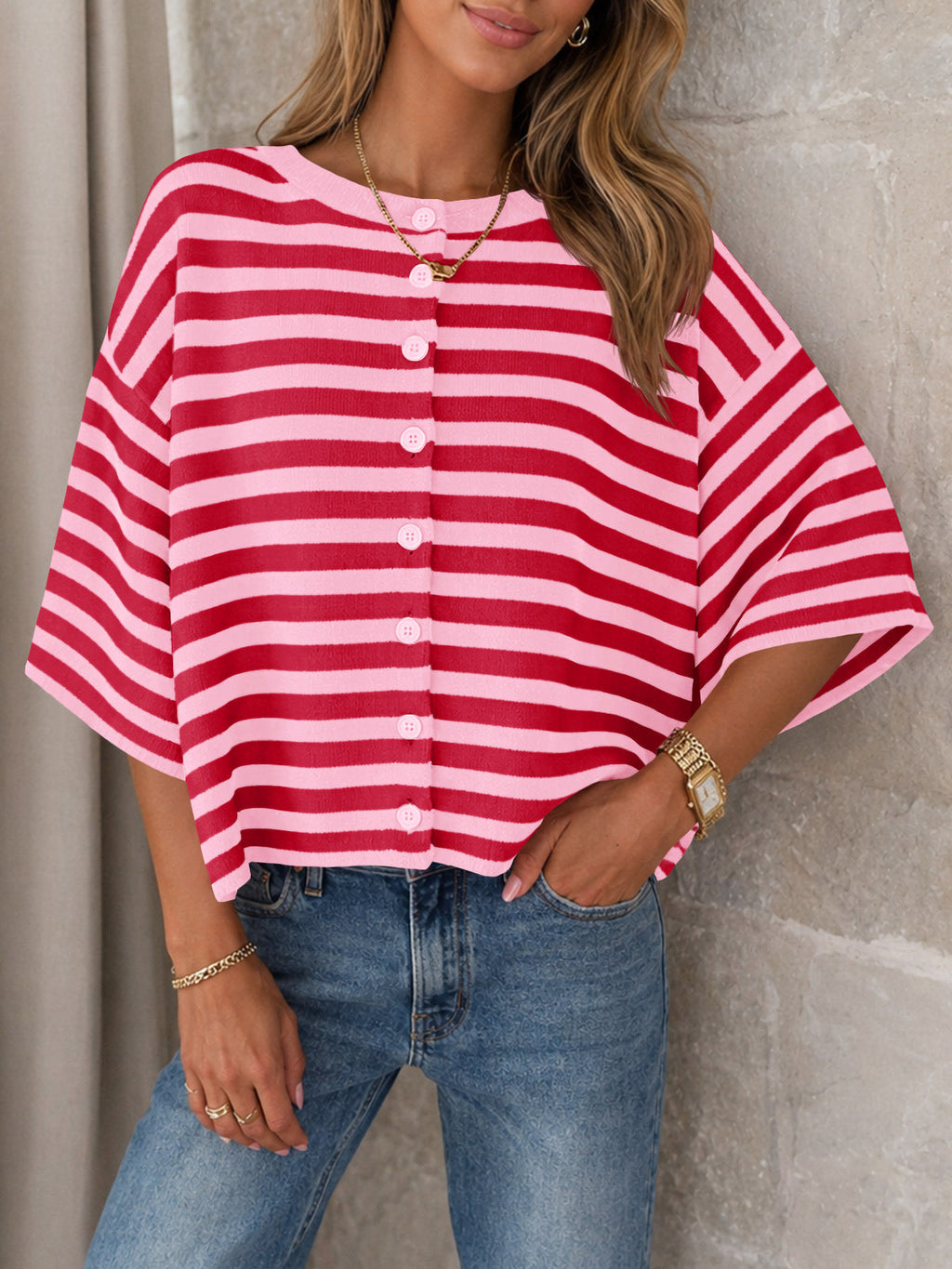 usvara Women Striped Cropped Cardigan
