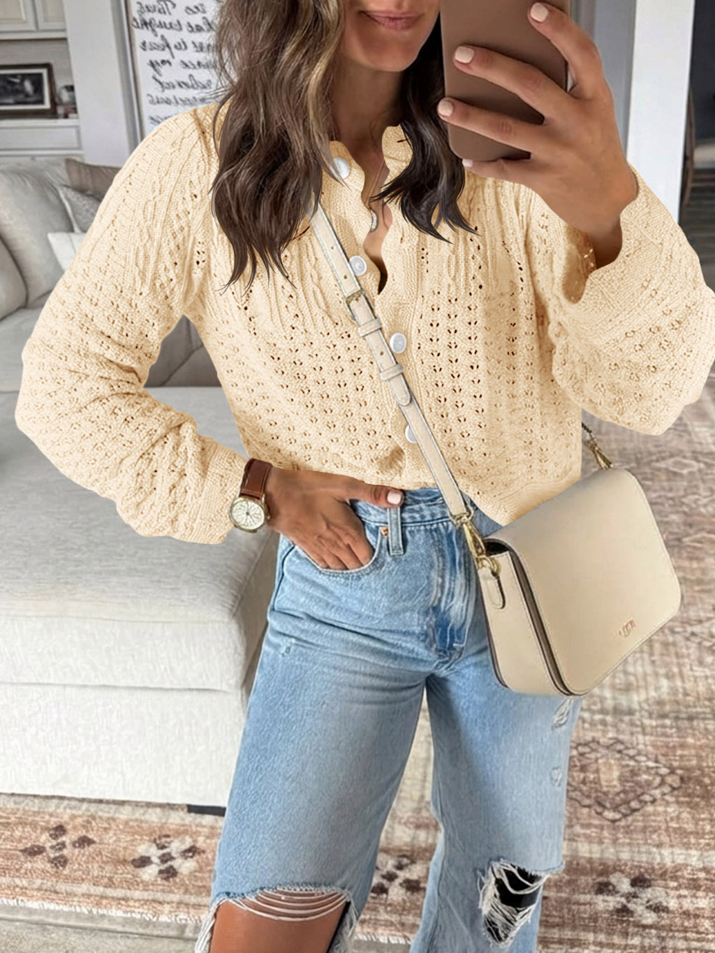 usvara Womens Crochet Cotton Knit Cardigans