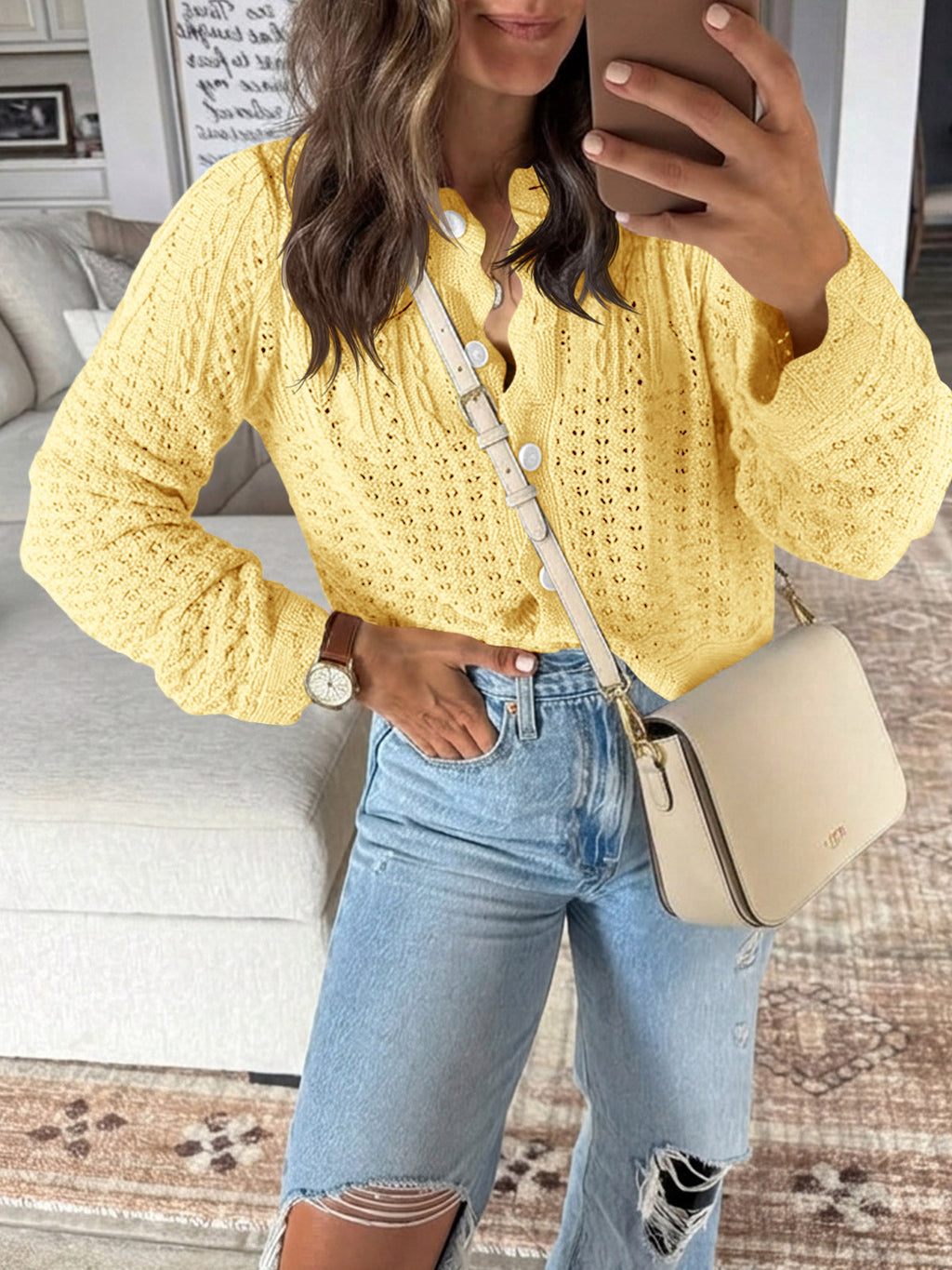usvara Womens Crochet Cotton Knit Cardigans