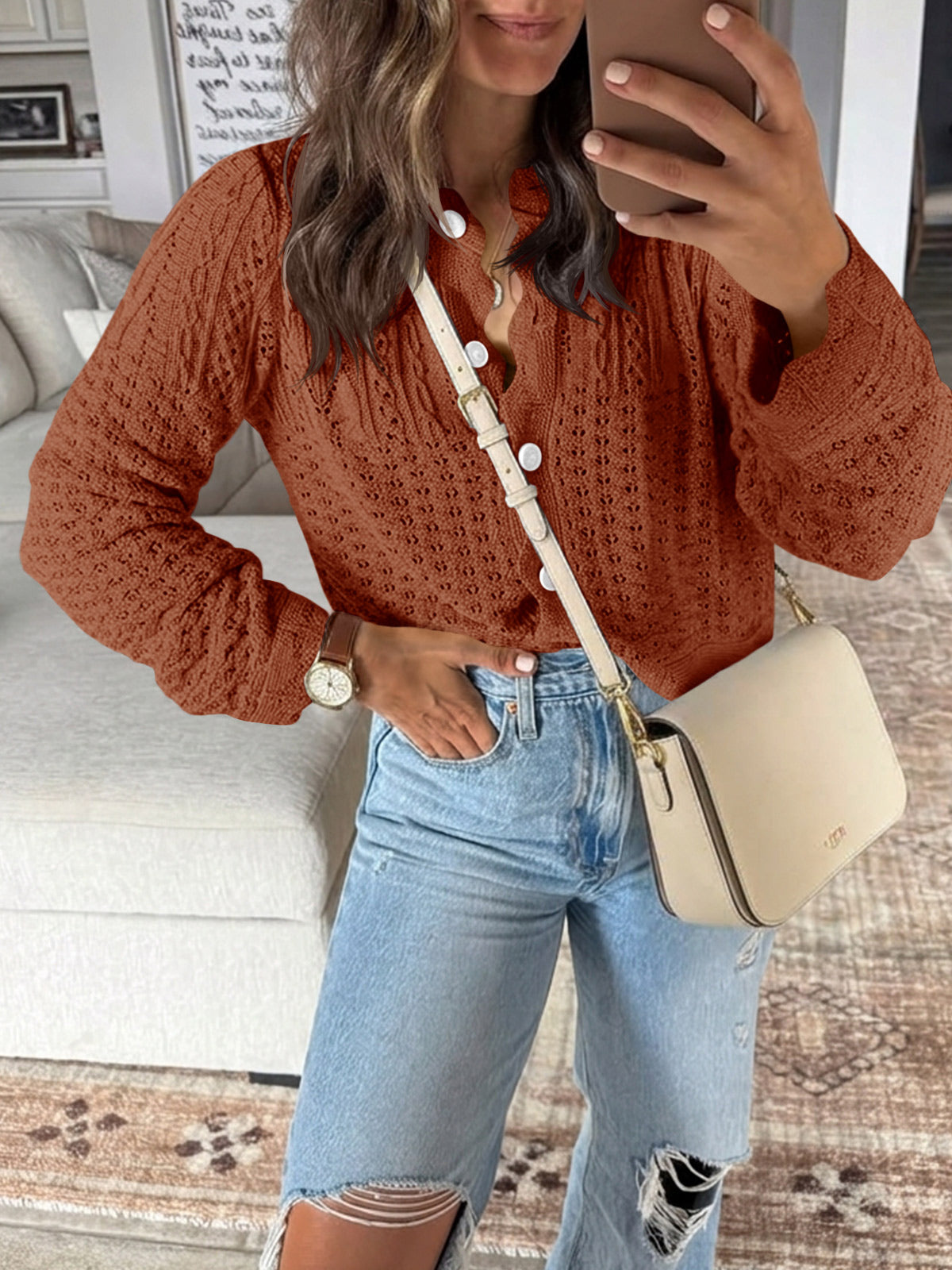 usvara Womens Crochet Cotton Knit Cardigans