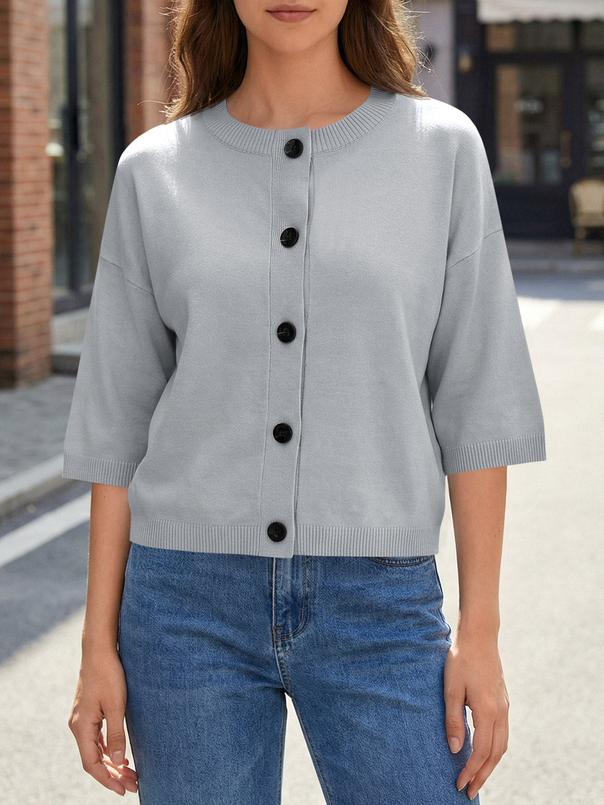 usvara Womens Short Sleeve Button Down Cardigan