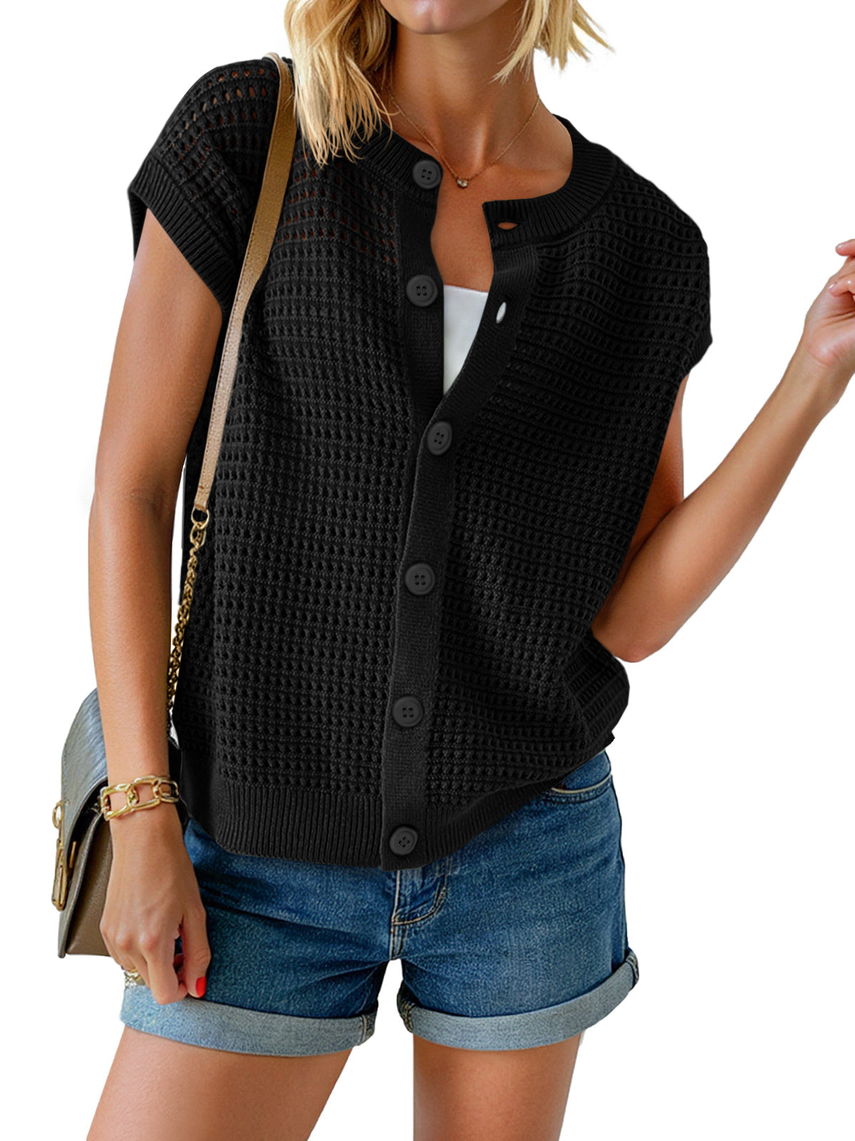 usvara Womens Short Cap Sleeve Sweater Vest