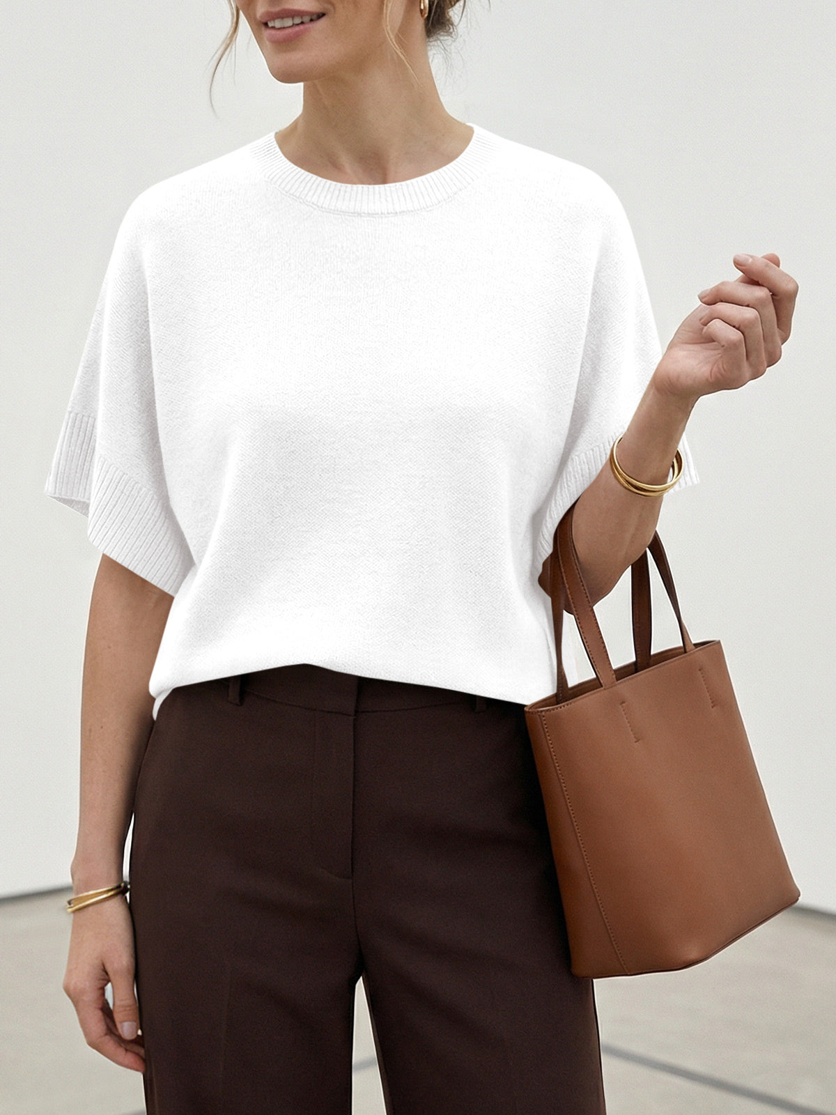 usvara Womens Short Sleeve Crew Neck Knit Sweater