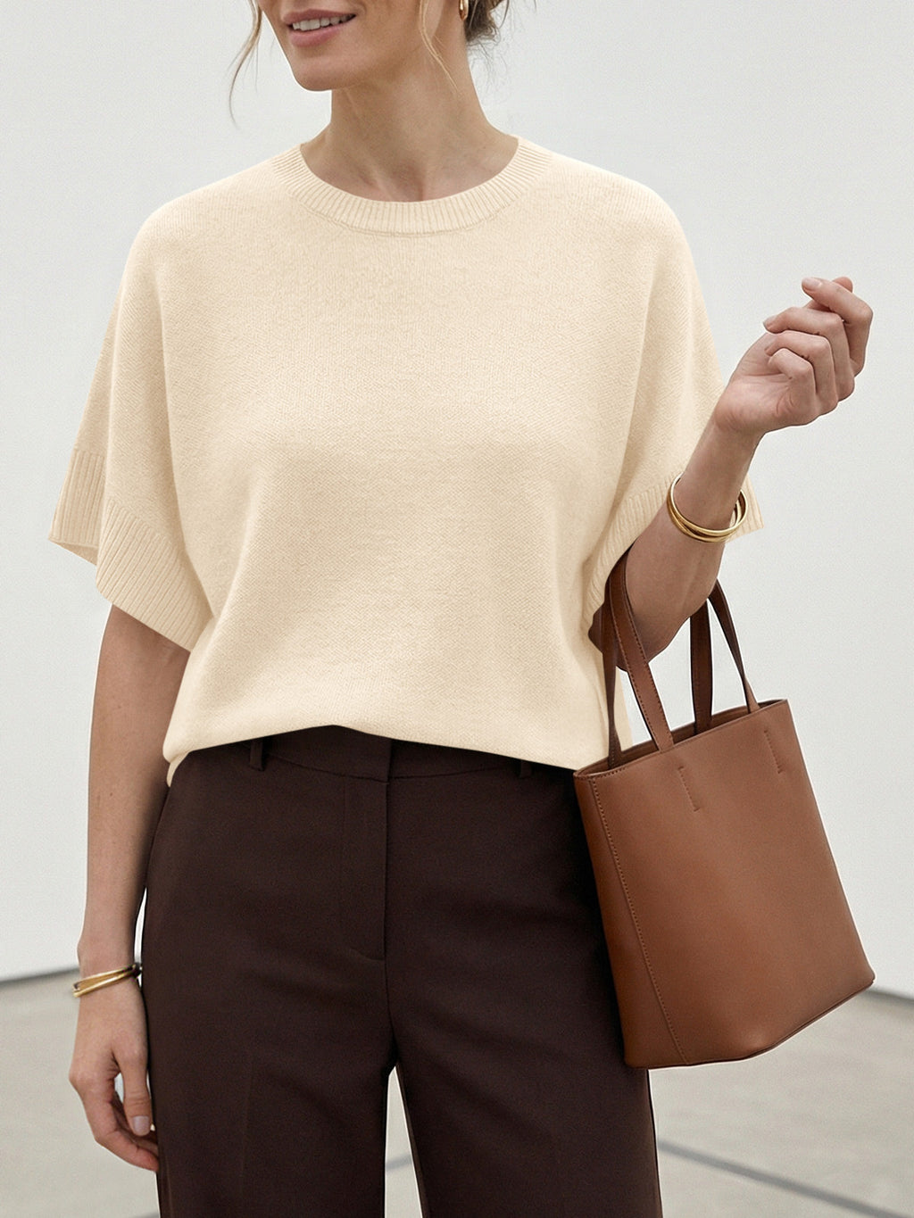 usvara Womens Short Sleeve Crew Neck Knit Sweater