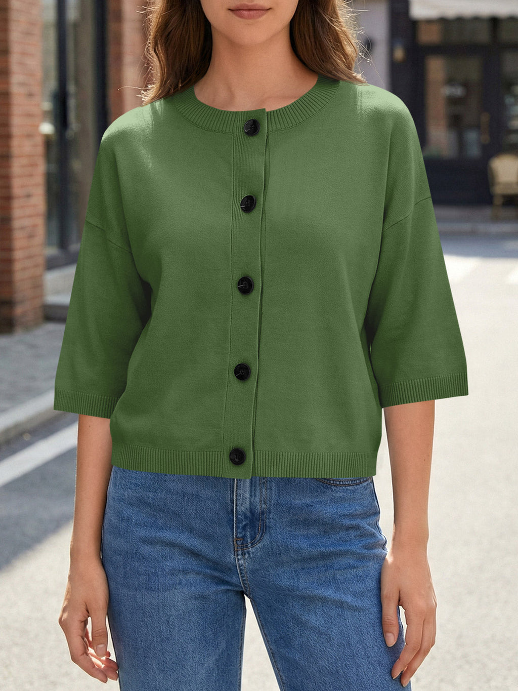 usvara Womens Short Sleeve Button Down Cardigan