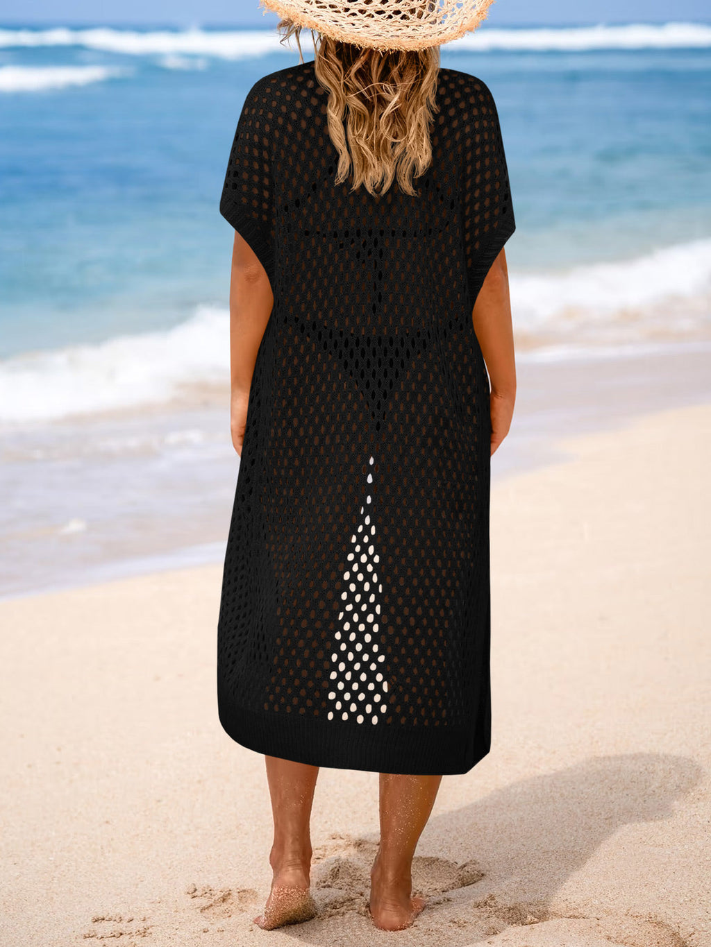 usvara Women Short Sleeve Crochet Swimsuit Coverup