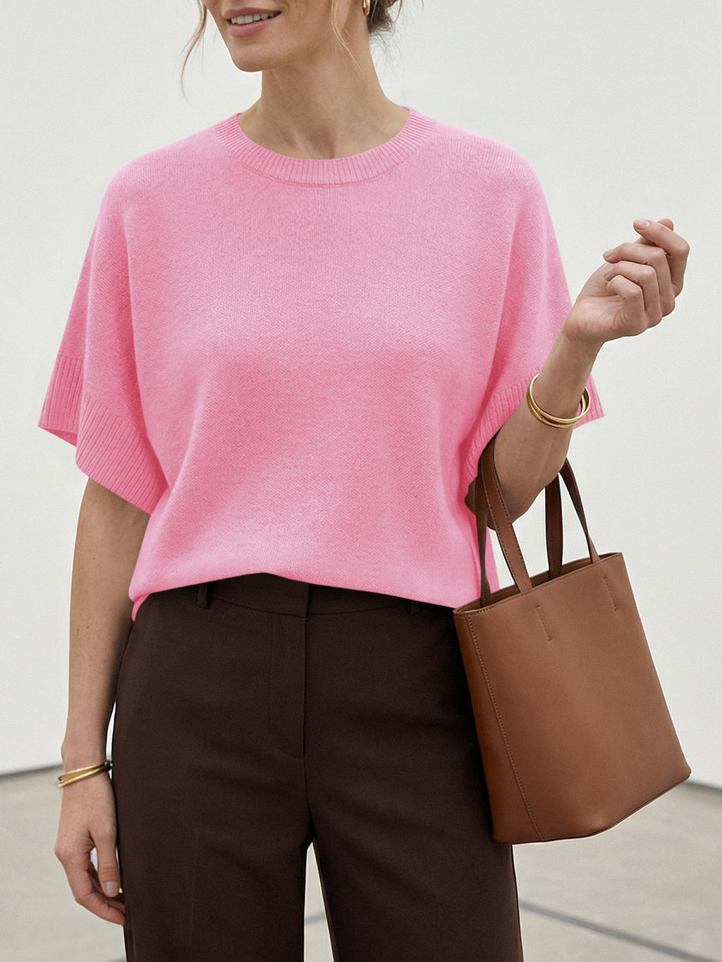 usvara Womens Short Sleeve Crew Neck Knit Sweater