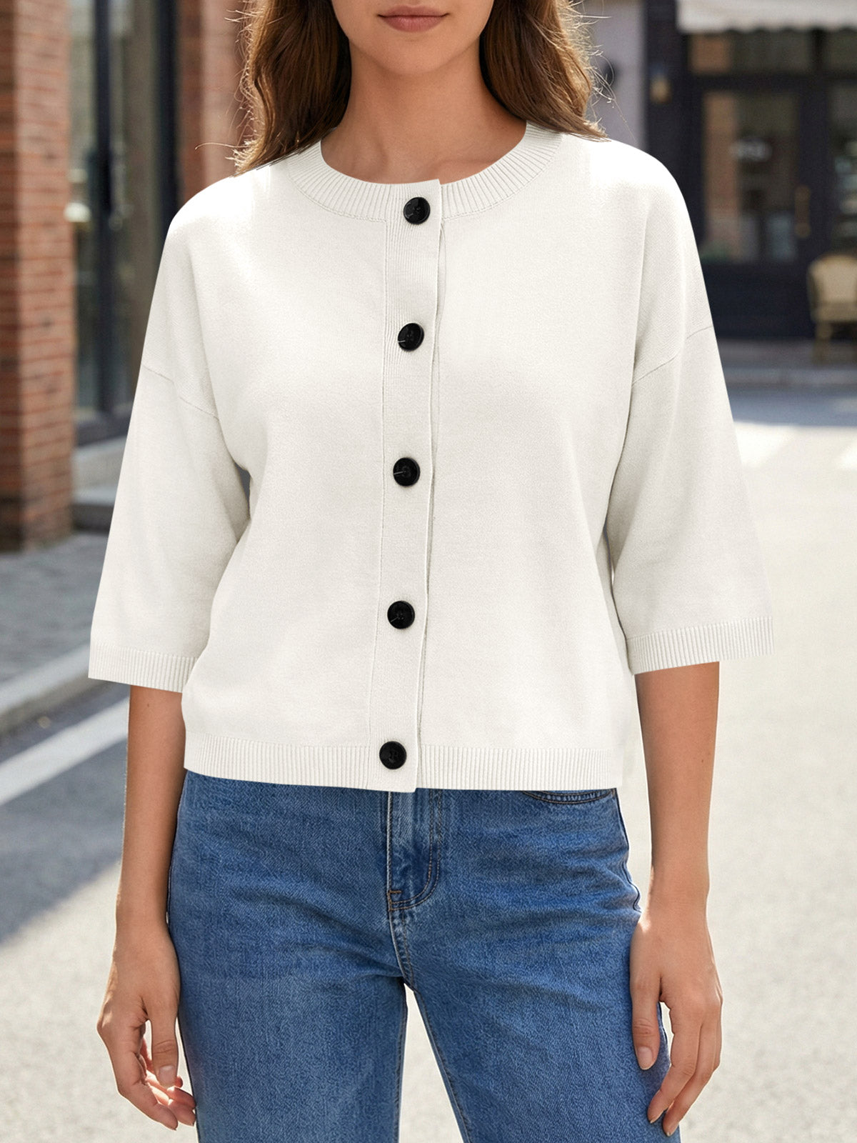 usvara Womens Short Sleeve Button Down Cardigan