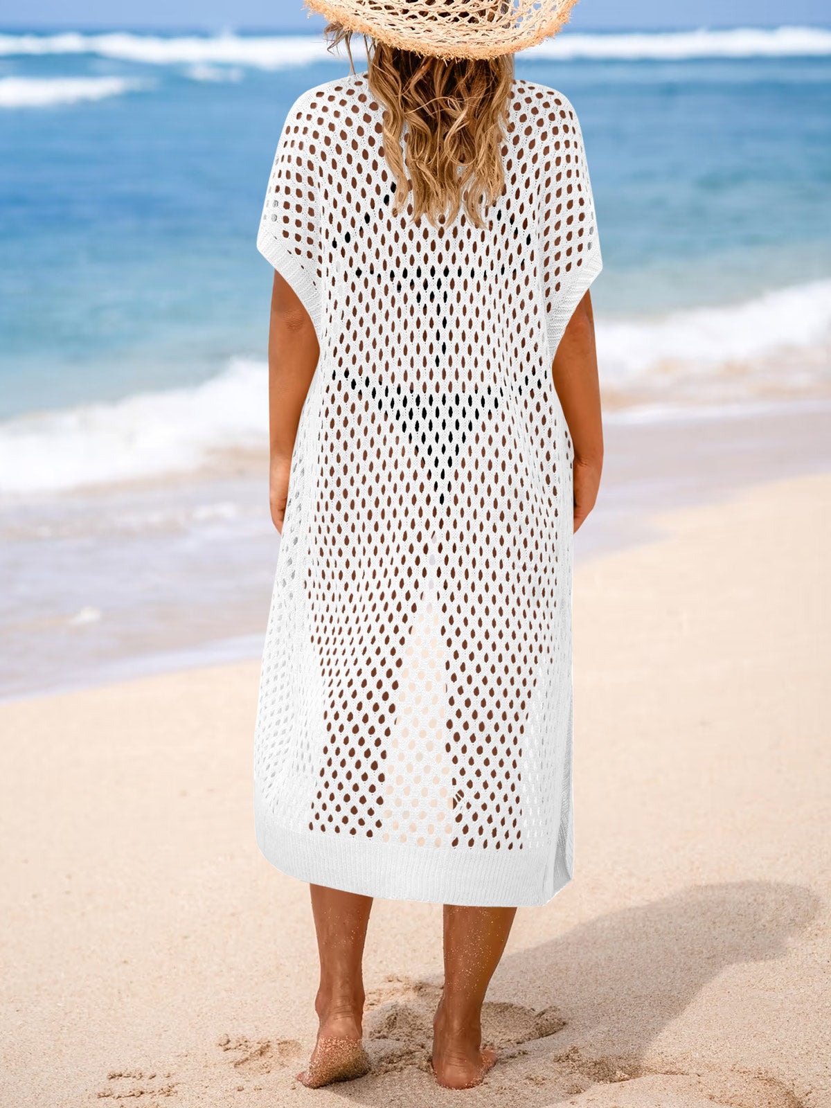 usvara Women Short Sleeve Crochet Swimsuit Coverup