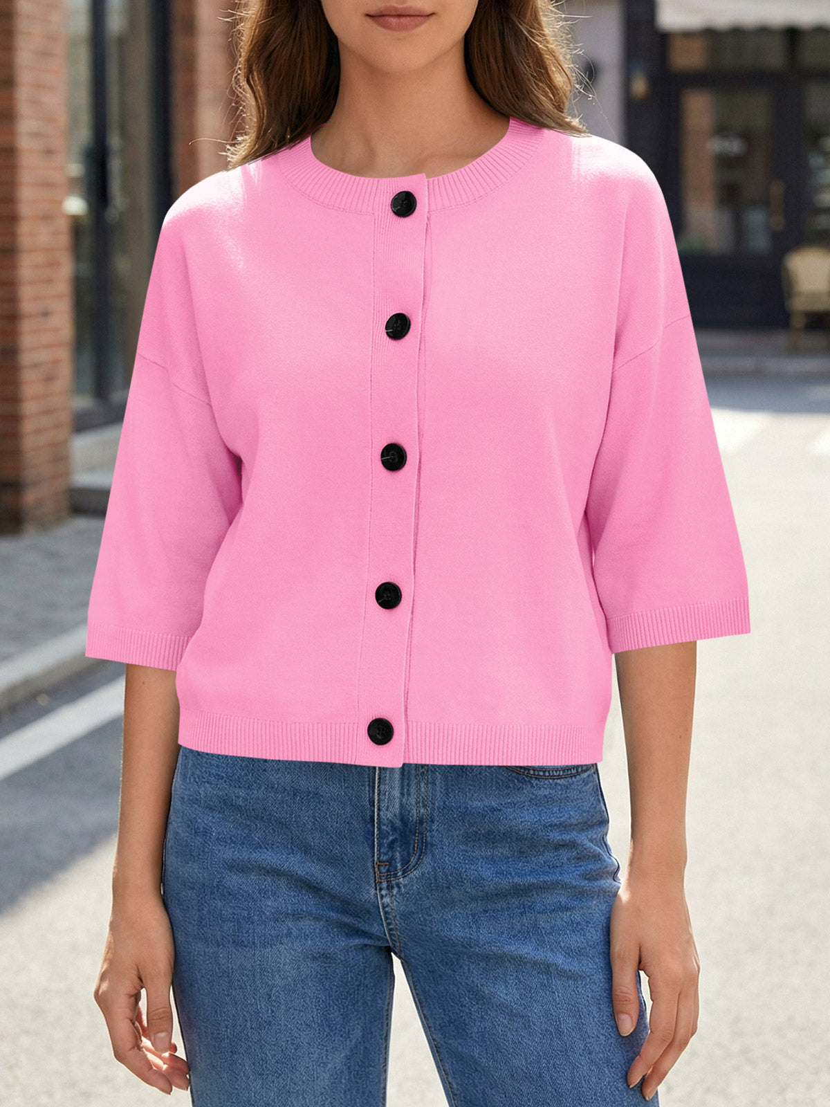 usvara Womens Short Sleeve Button Down Cardigan