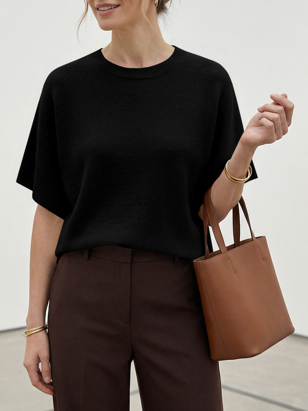 usvara Womens Short Sleeve Crew Neck Knit Sweater