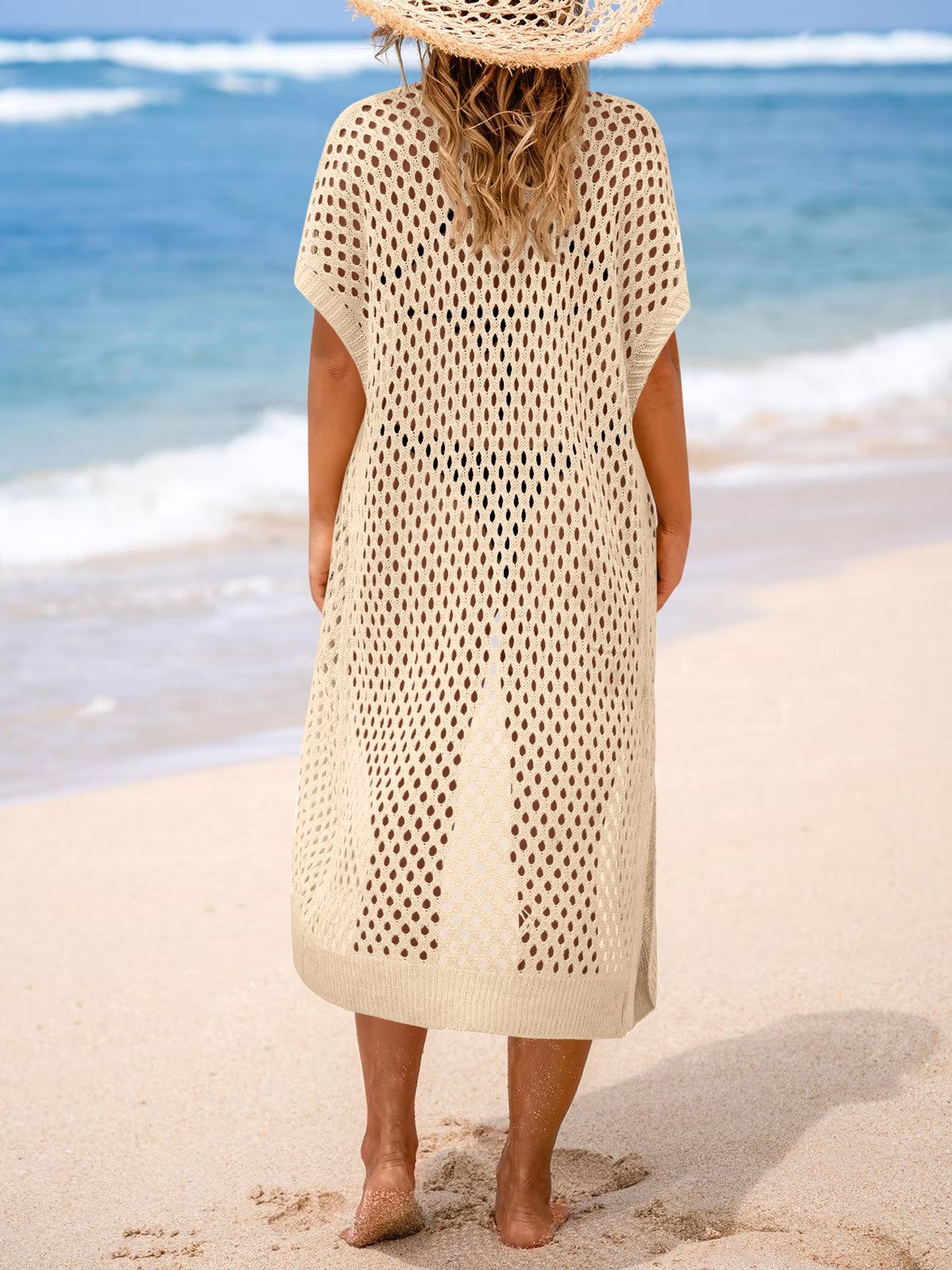 usvara Women Short Sleeve Crochet Swimsuit Coverup