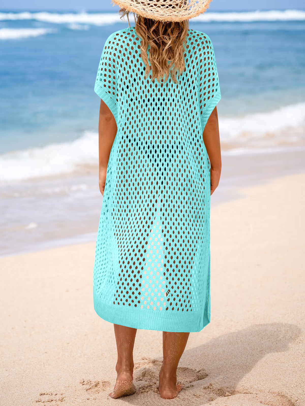 usvara Women Short Sleeve Crochet Swimsuit Coverup