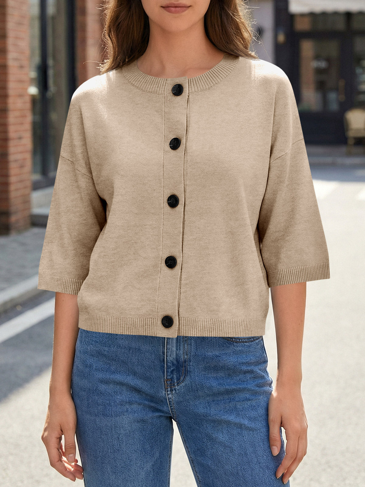 usvara Womens Short Sleeve Button Down Cardigan