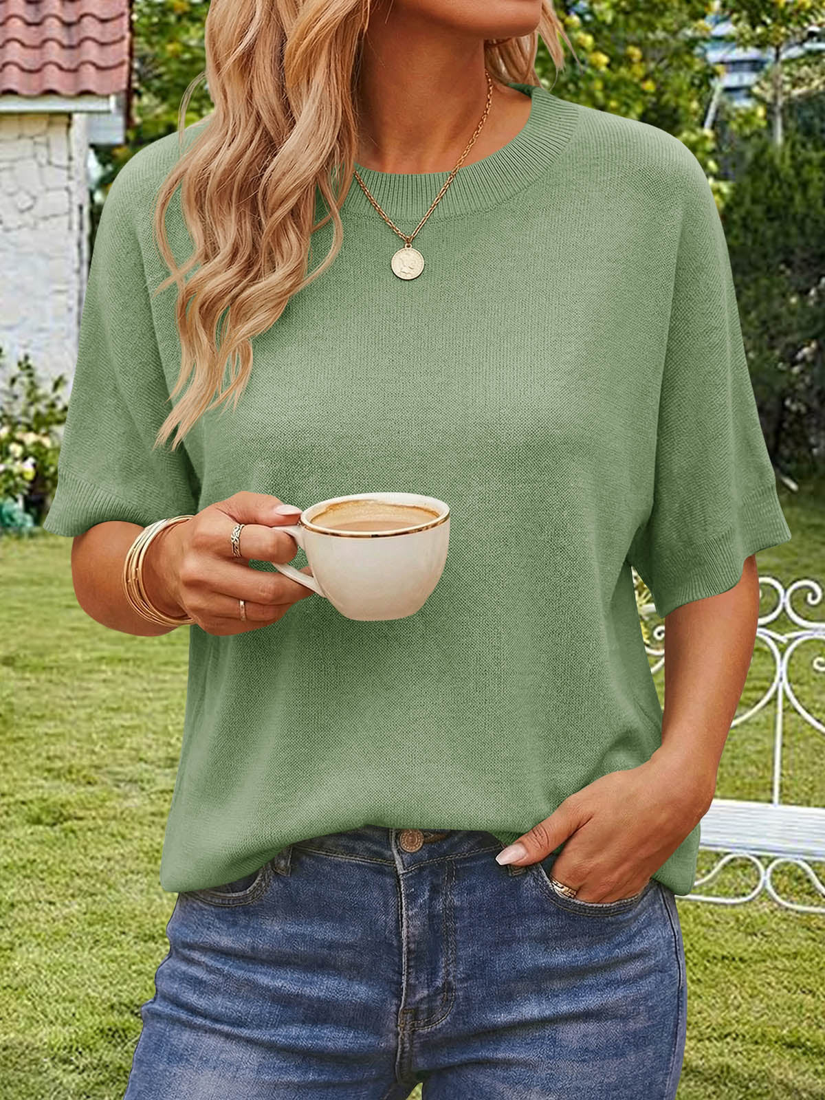 usvara Womens Oversized Batwing Sleeve Knit Pullover