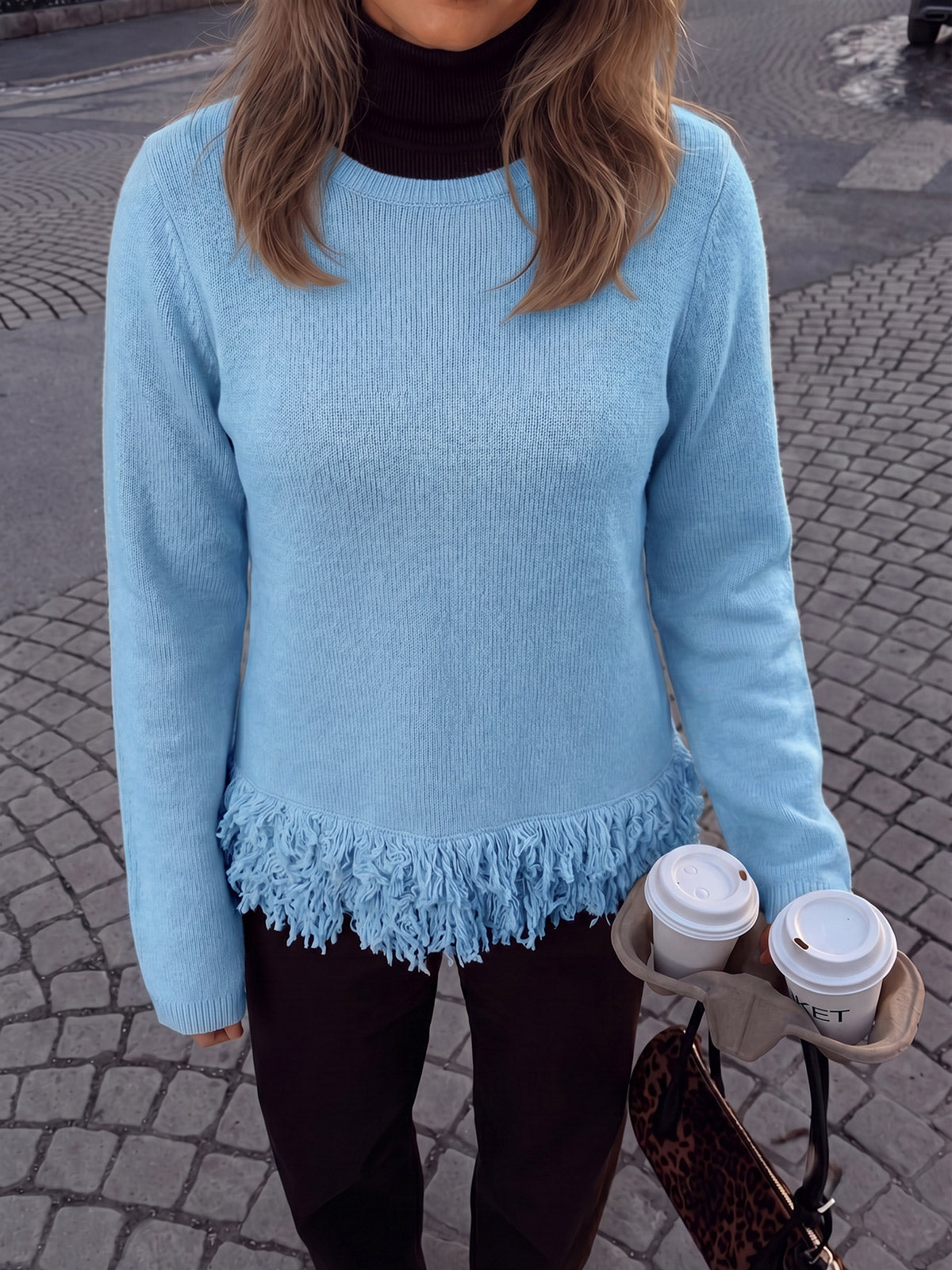 usvara Women Boho Fringe Knit Sweater