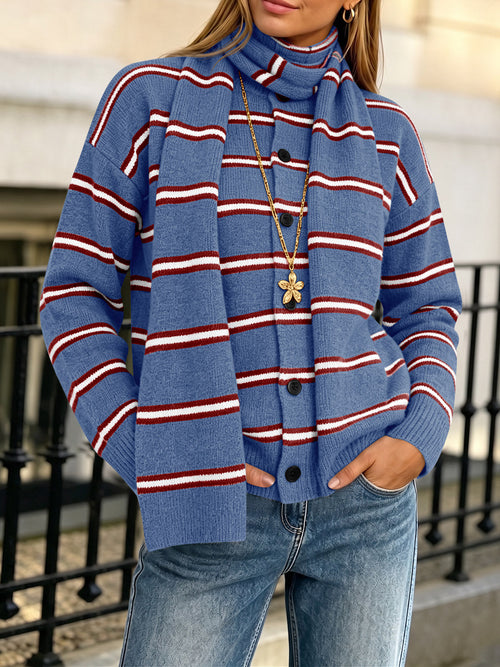 usvara Striped Knit Button Cardigan