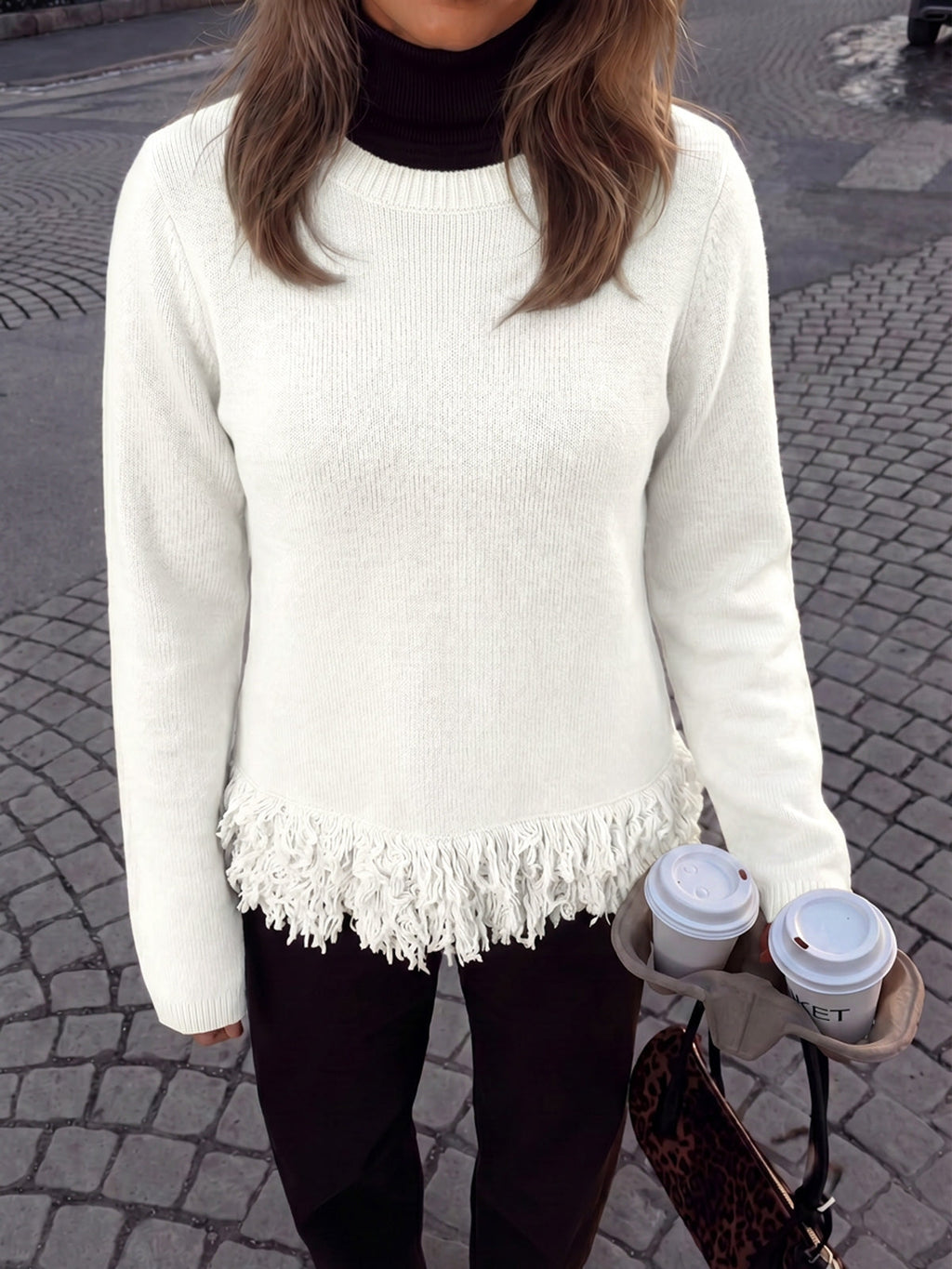 usvara Women Boho Fringe Knit Sweater