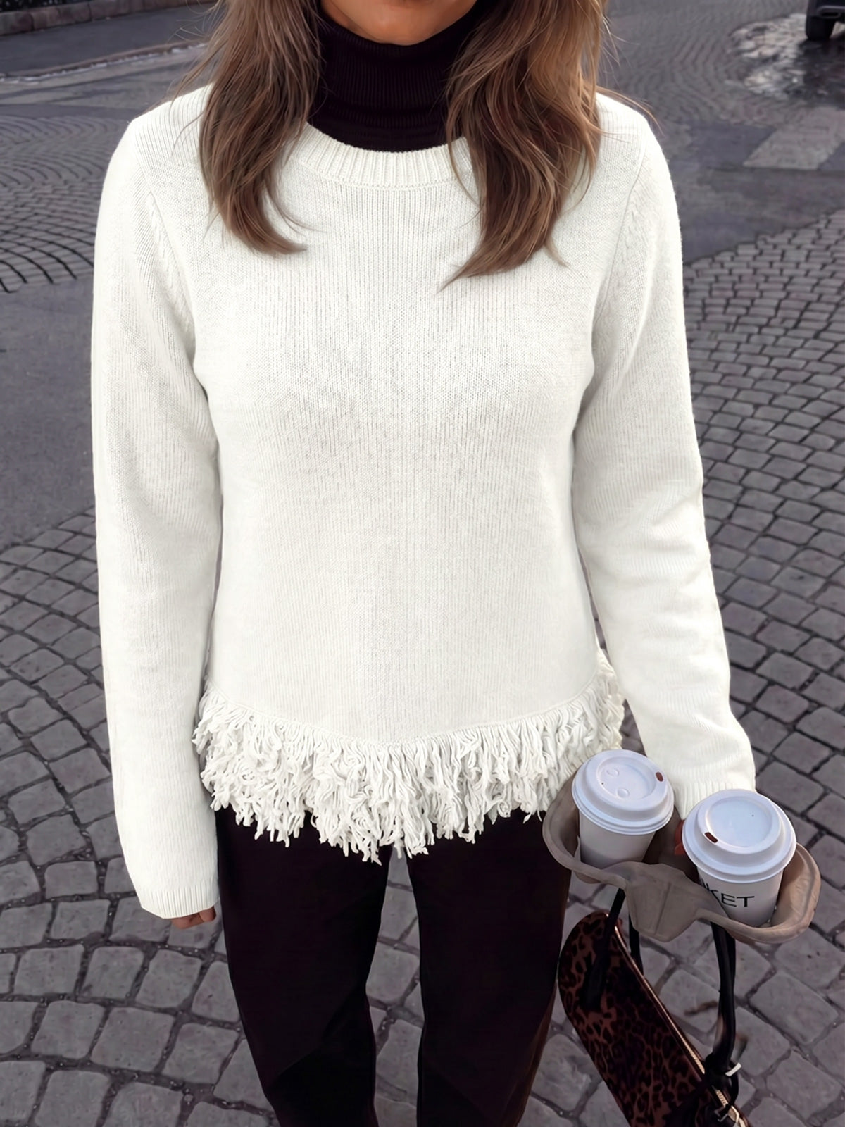 usvara Women Boho Fringe Knit Sweater