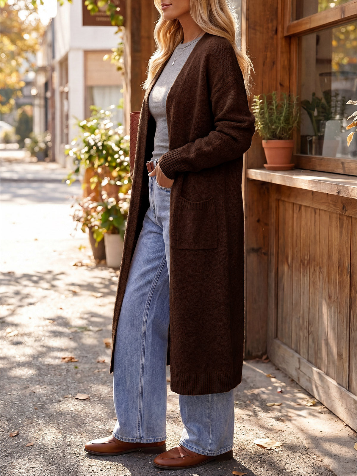 usvara Women Long Open Front Knit Cardigan Duster