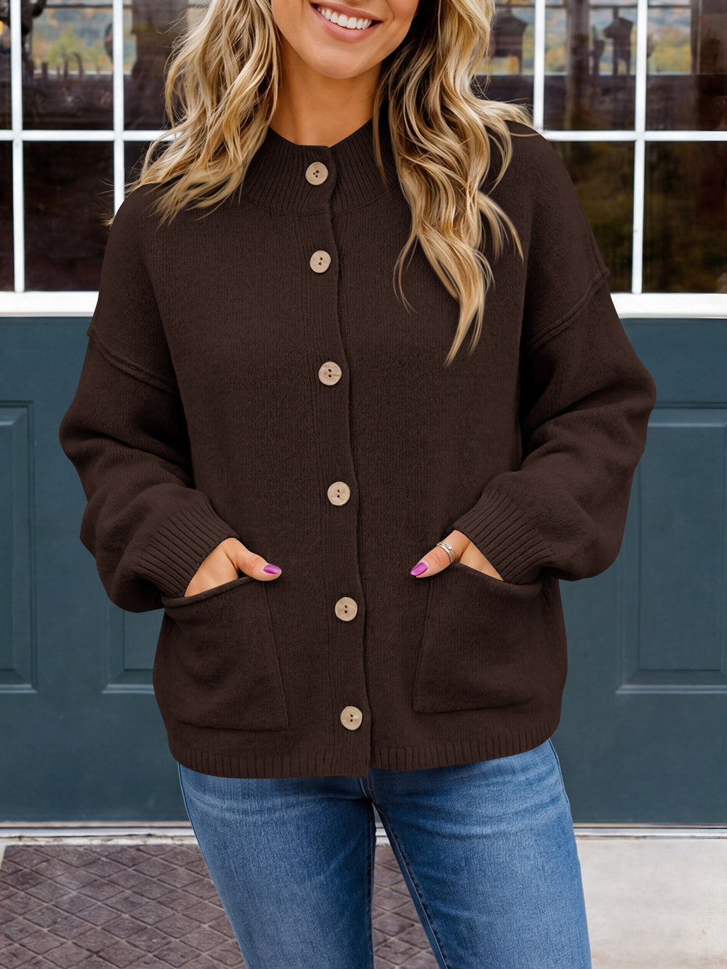 usvara Women Button-Up Knit Cardigan with Pockets