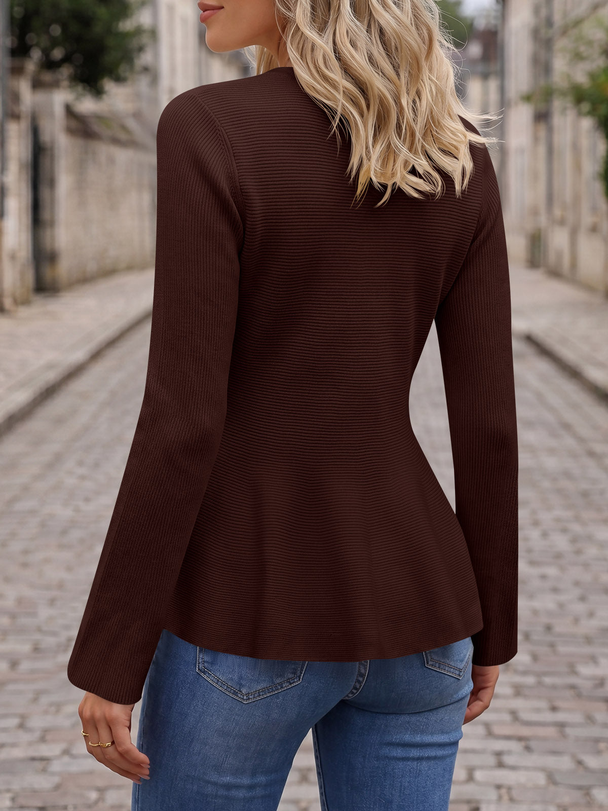 usvara Womens Ruffle Knit Cardigan Tops
