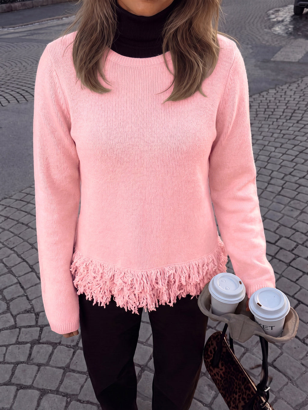 usvara Women Boho Fringe Knit Sweater